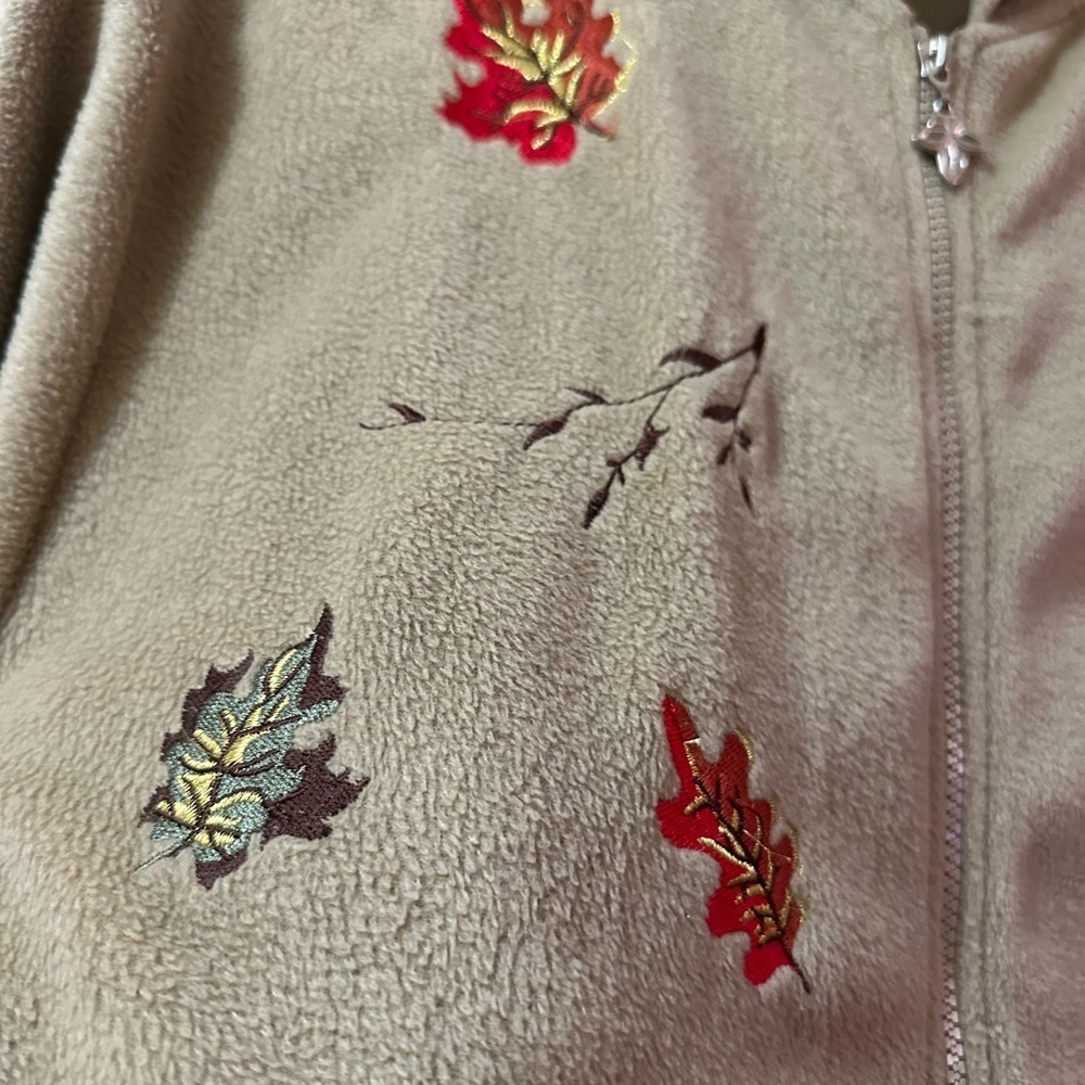 Nick & Sarah Sport Tan Fleece Zip-Up Hoodie – Embroidered Fall Leaves – XL - Picture 4 of 5